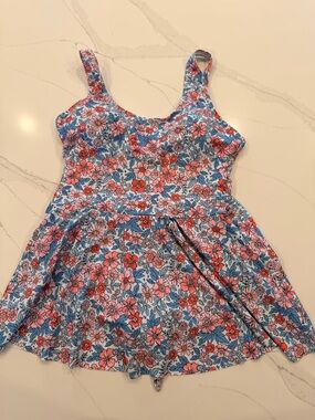 XXL Floral Swim Dress with Pink & Blue Blooms